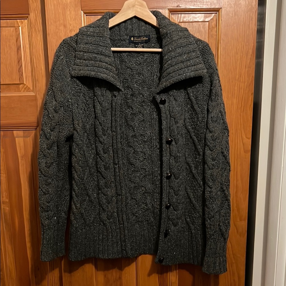 Lambswool Cable Knit Button-Up Cardigan by Brooks Brothers